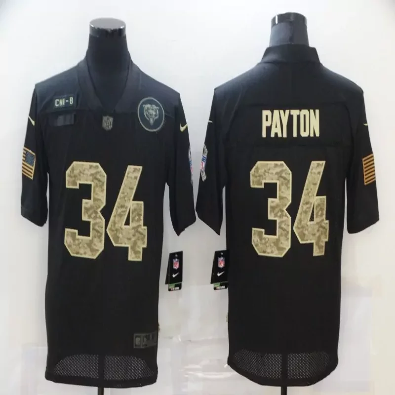 Chicago Bears #34 Payton NFL Black Camouflage American Flag Jersey