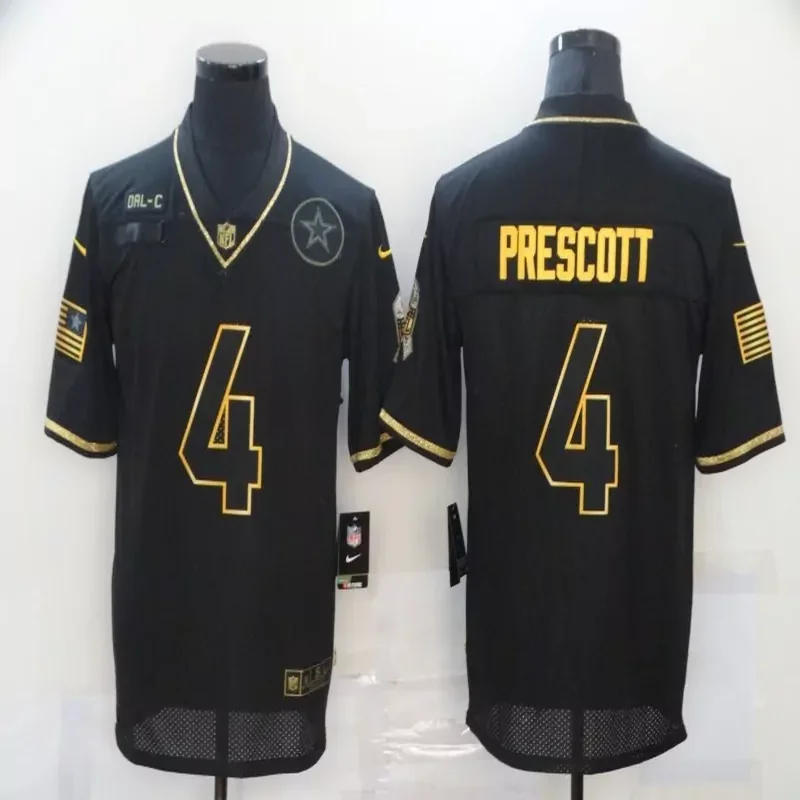 Dallas Cowboys #4 Prescott NFL Black Gold American Flag Jersey