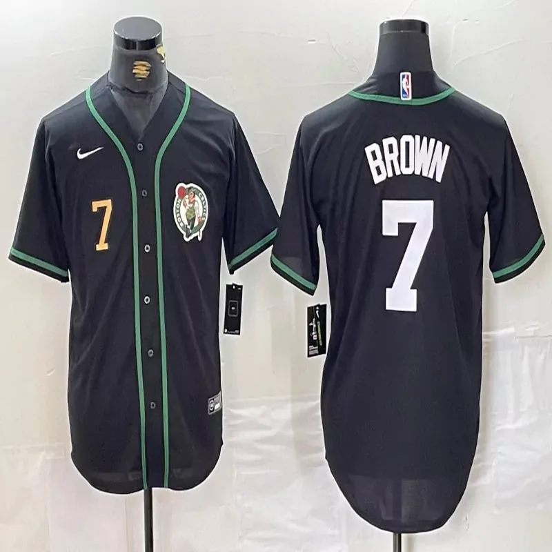 Boston Celtics #7 Brown NBA Black Baseball Jersey