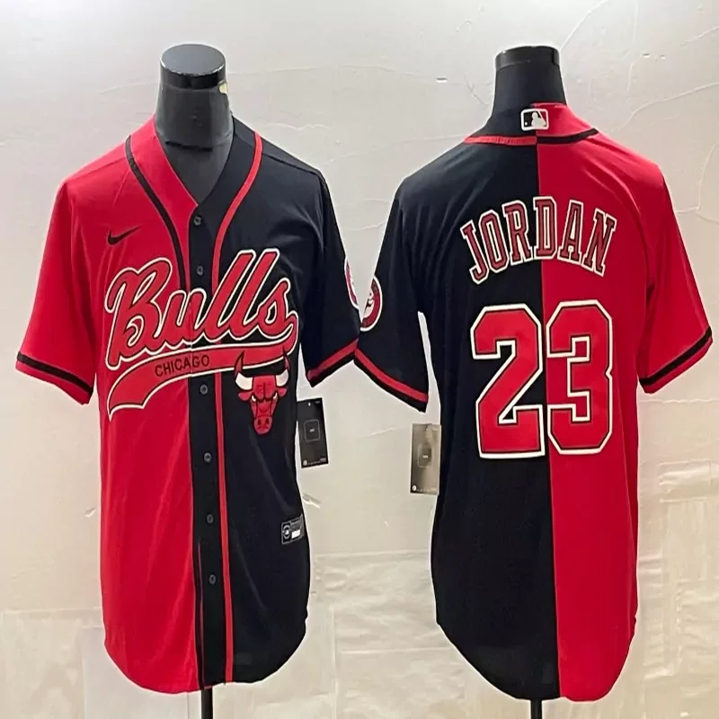 Chicago Bulls #232 Jordan NBA White Red Baseball Jersey - Image 2