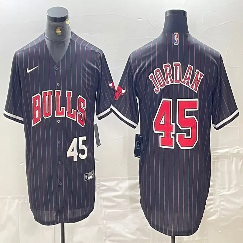 Chicago Bulls #232 Jordan NBA White Red Baseball Jersey - Image 3