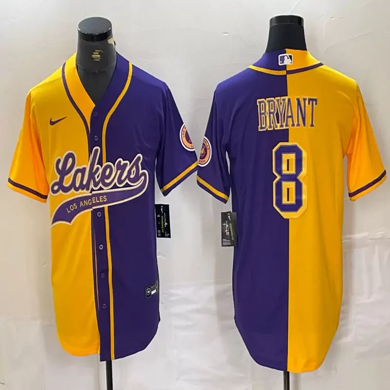 Los Angeles Lakers #8 Bryant NBA Purple Gold Baseball Jersey