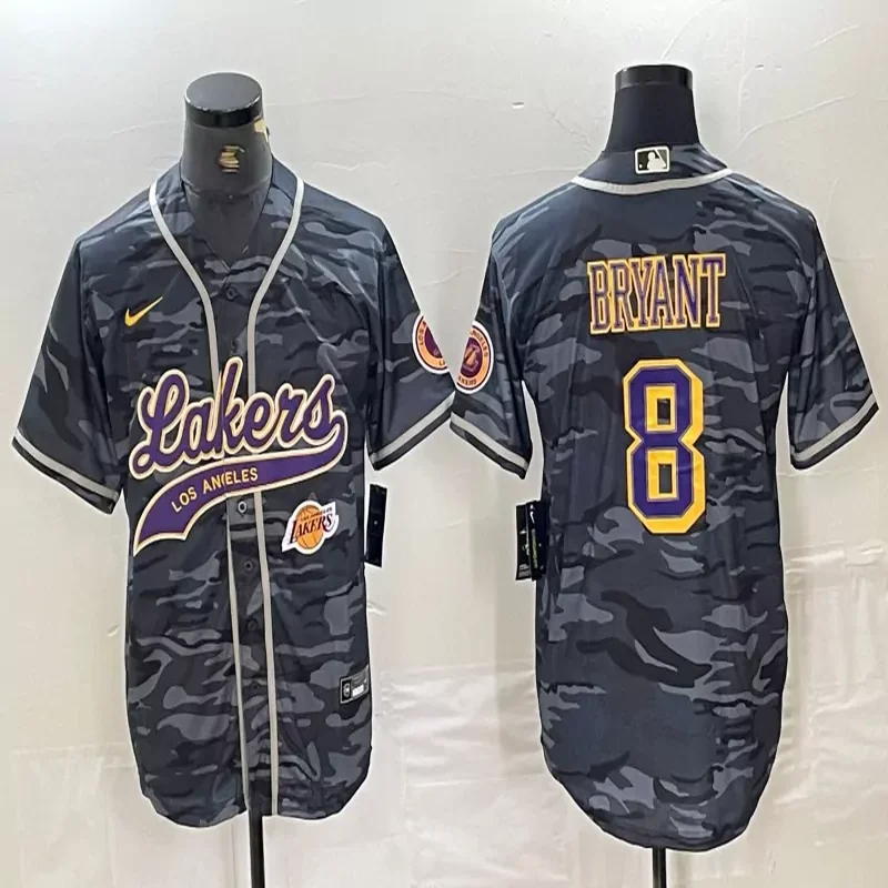 Los Angeles Lakers #8 Bryant NBA Purple Gold Baseball Jersey - Image 2