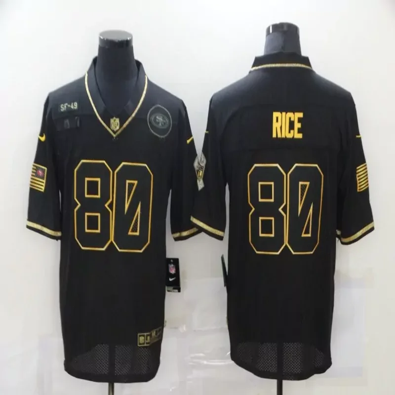 San Francisco 49ers #80 Rice NFL Black Gold American Flag Jersey