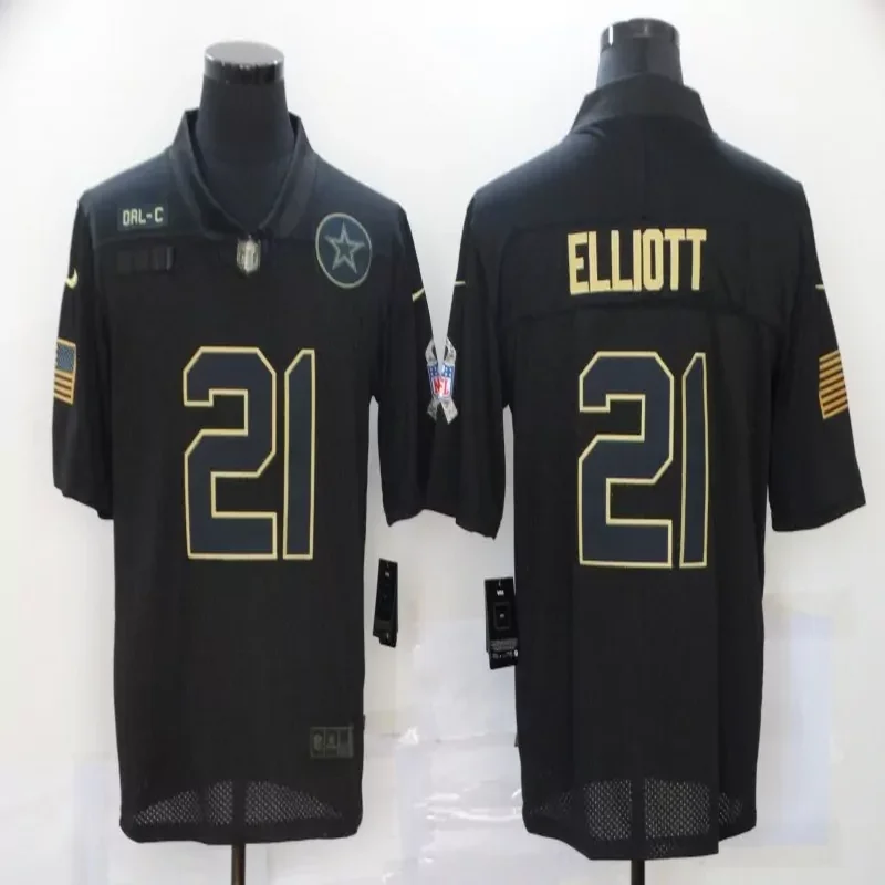 Dallas Cowboys #21 Elliott NFL Black Camouflage American Flag Jersey