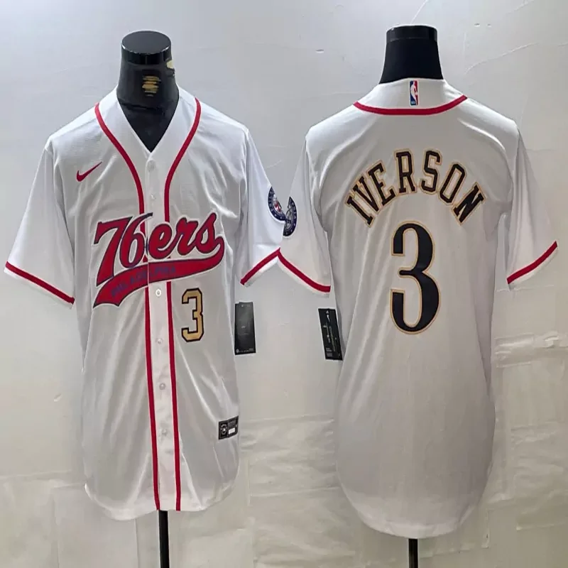 Philadelphia 76ers #Custom Name & Number NBA White Baseball Jersey - Image 4