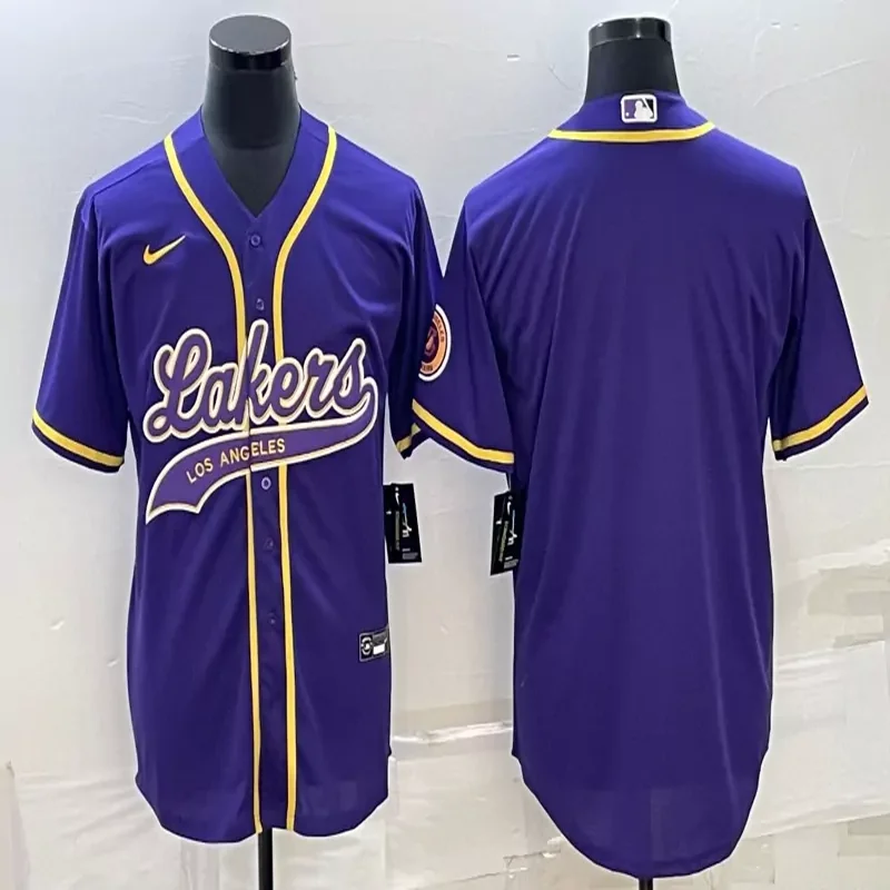 Los Angeles Lakers #24 Bryant NBA Black Mamba Purple Baseball Baseball Jersey - Image 4