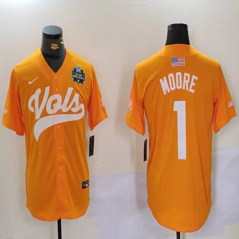 Tennessee Volunteers #1 Moore NCAA Orange Baseball Jersey