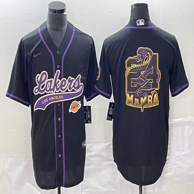 Los Angeles Lakers #24 Kobe Bryant NBA Black Mamba Baseball Jersey
