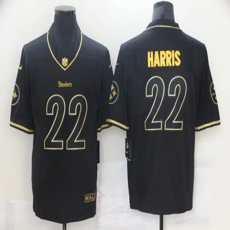 Pittsburgh Steelers #22 Harris NFL Black Gold Jersey