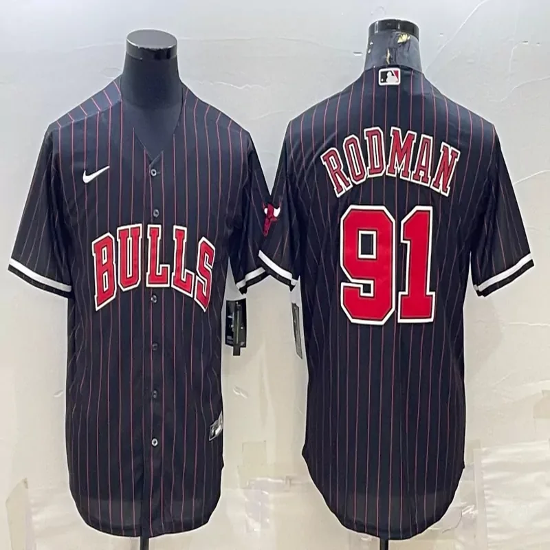 Chicago Bulls #232 Jordan NBA White Red Baseball Jersey - Image 4