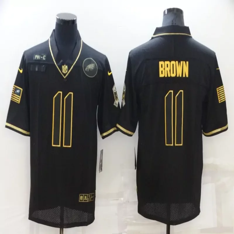 Philadelphia Eagles #11 Brown NFL Black Gold American Flag Jersey