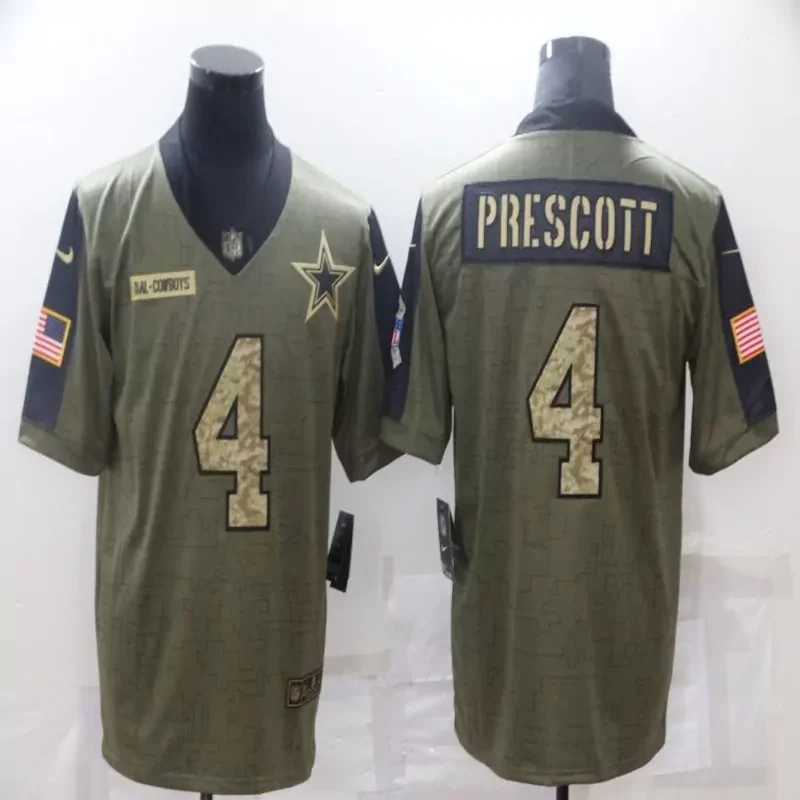 Dallas Cowboys #4 Prescott NFL Green Camouflage American Flag Jersey