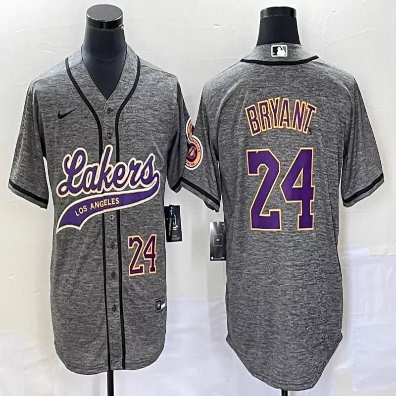 Los Angeles Lakers #24 Kobe Bryant NBA Black Mamba Baseball Jersey - Image 2