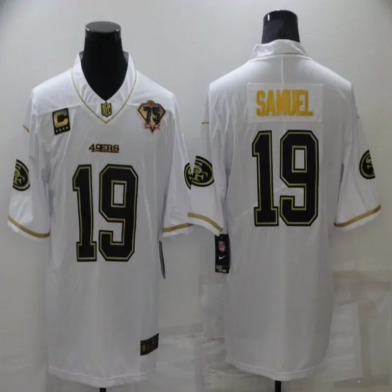 San Francisco 49ers #19 Samuel NFL White Gold Captain 75 Anniversary Jersey