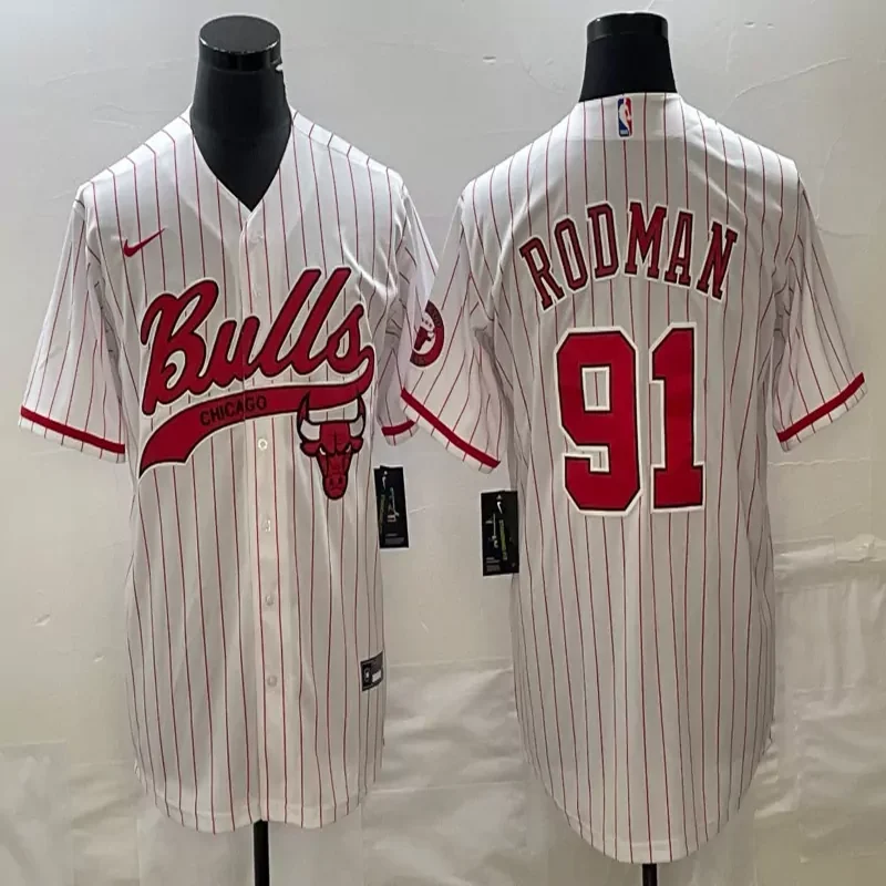 Chicago Bulls #91 Rodman NBA Black Gold Baseball Jersey - Image 2