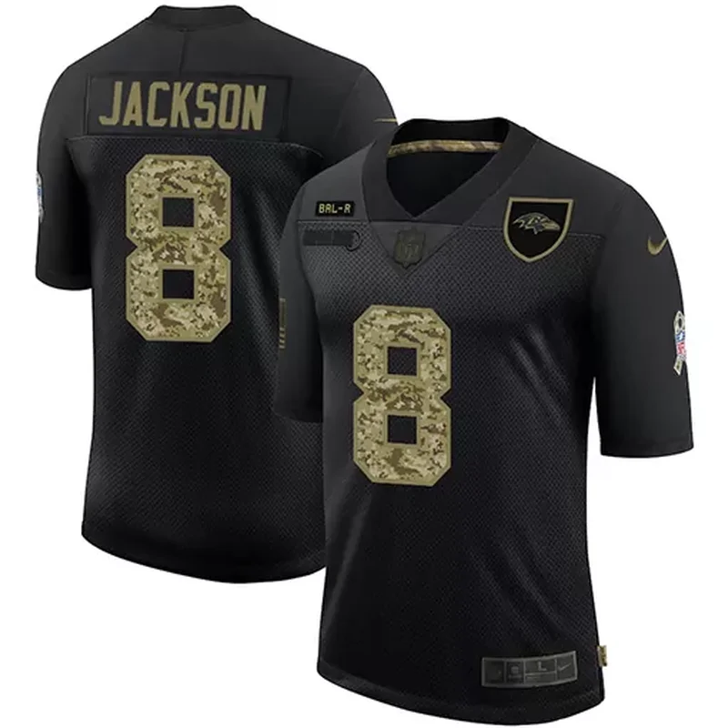 Baltimore Ravens #8 Jackson NFL Black Camouflage Jersey