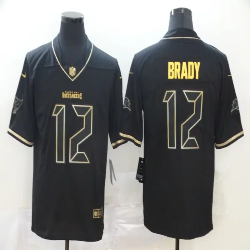 Tampa Bay Buccaneers #12 Brady NFL Black Gold American Flag Jersey