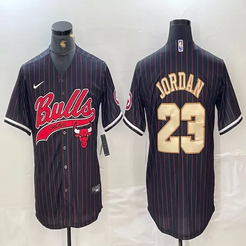 Chicago Bulls #91 Rodman NBA Black Gold Baseball Jersey - Image 3