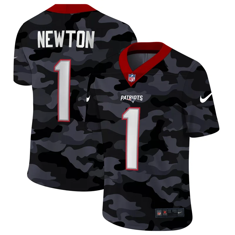 New England Patriots #1 Newton NFL Black Camouflage American Flag Jersey - Image 3