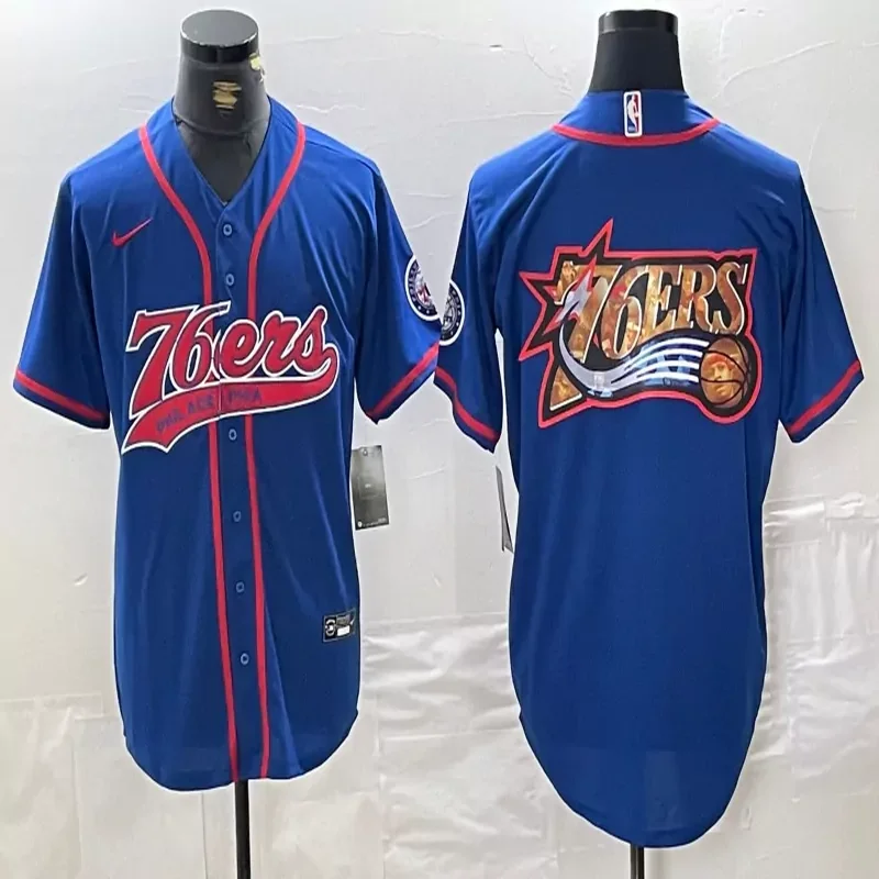 Philadelphia 76ers #Custom Name & Number NBA White Baseball Jersey - Image 5