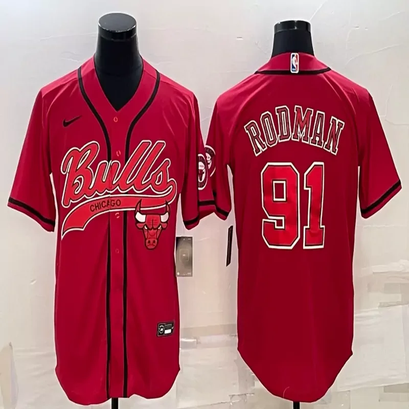 Chicago Bulls #91 Rodman NBA Black Gold Baseball Jersey - Image 4