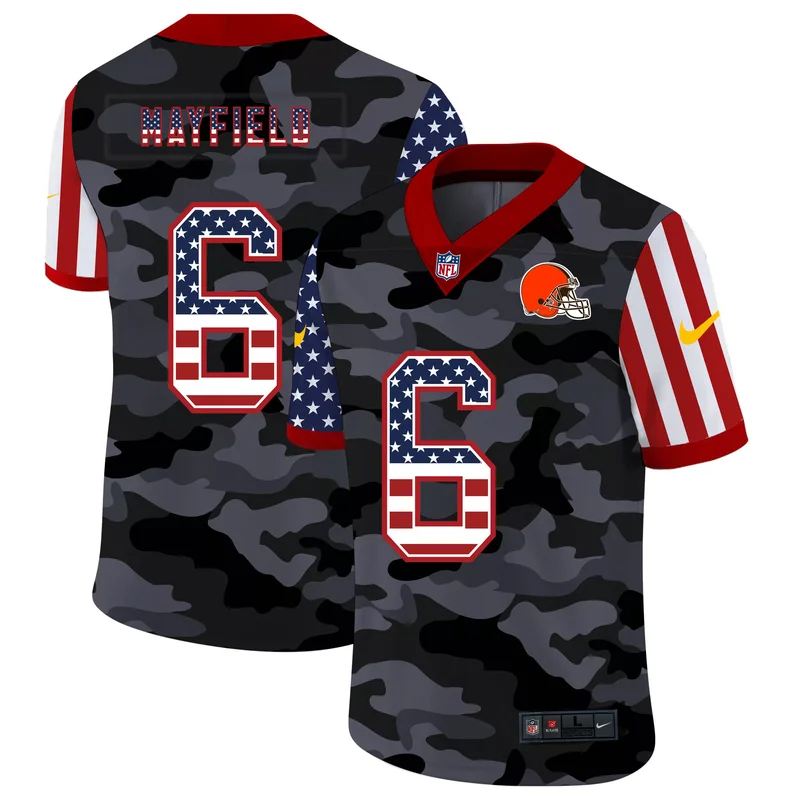 Cleveland Browns #6 Mayfield NFL Black Camouflage American Flag Jersey