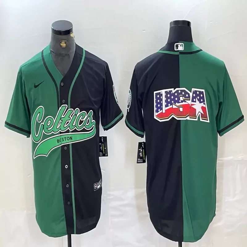 Boston Celtics #Custom Name & Number NBA Sport Grey Baseball Jersey - Image 3