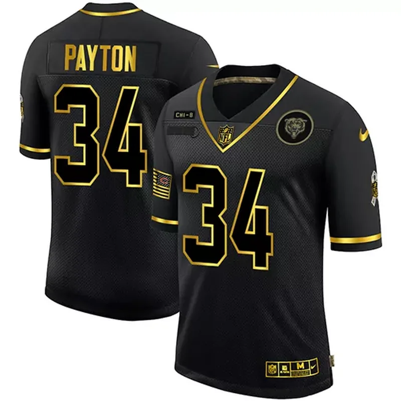 Chicago Bears #34 Payton NFL Black Gold Jersey