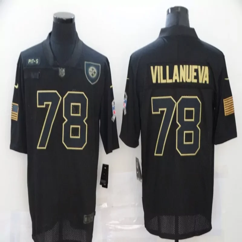 Pittsburgh Steelers #78 Villaueva NFL Black Gold American Flag Jersey