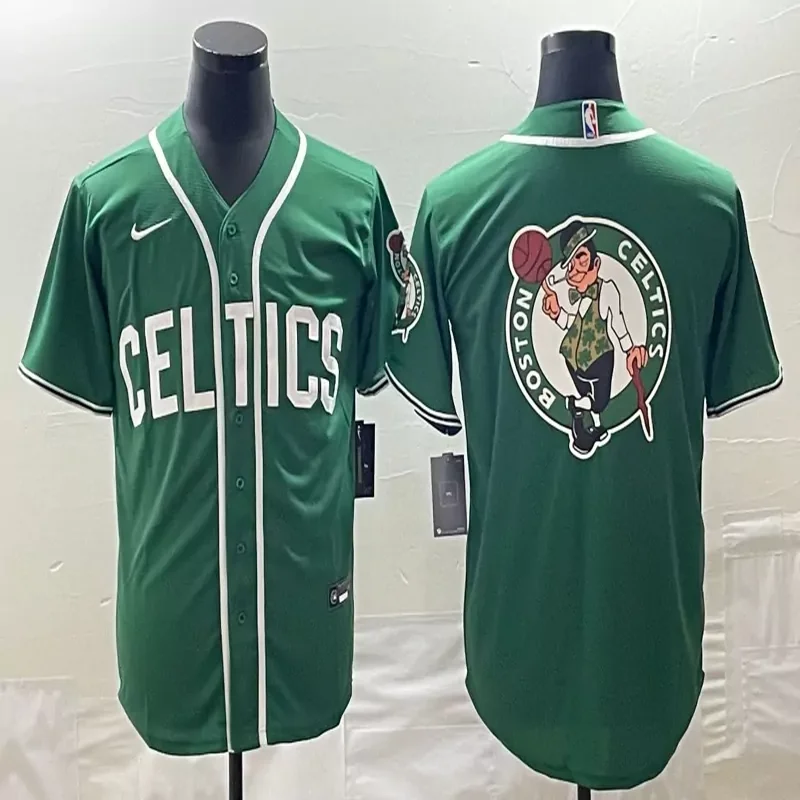 Boston Celtics #Custom Name & Number NBA Sport Grey Baseball Jersey - Image 4