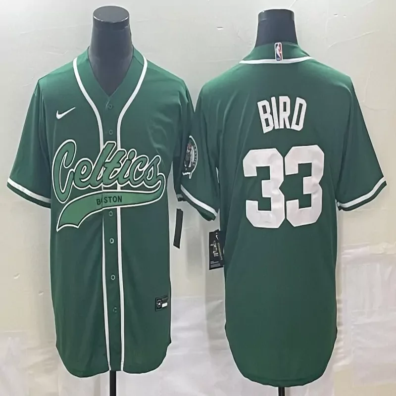 Boston Celtics #Custom Name & Number NBA Sport Grey Baseball Jersey - Image 5