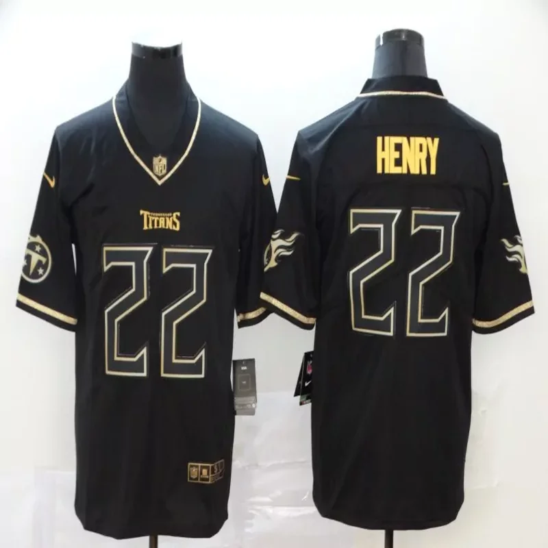 Tennessee Titans #22 Henry NFL Black Gold Jersey