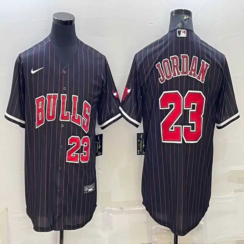 Chicago Bulls #45 Jordan NBA Black Red Baseball Jersey - Image 5