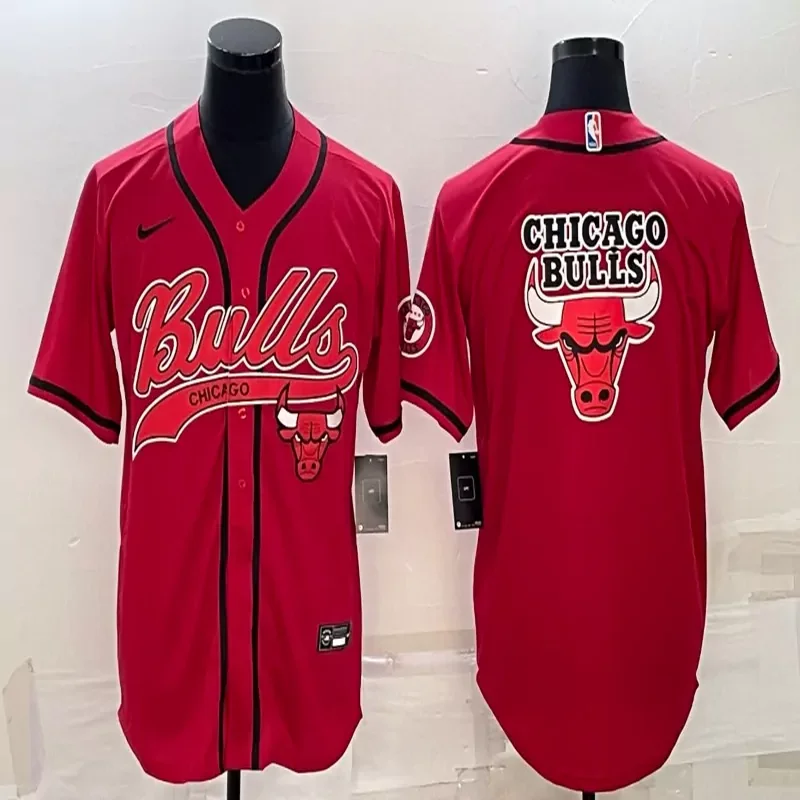 Chicago Bulls #Custom Name & Number NBA Red Baseball Jersey