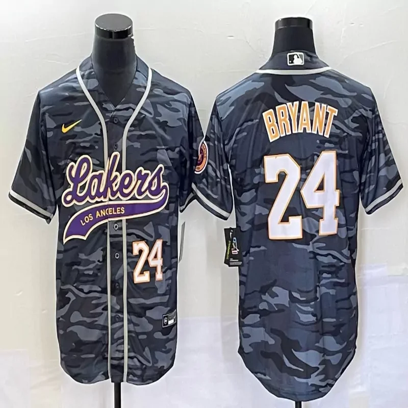 Los Angeles Lakers #24 Bryant NBA Black Camouflage Baseball Jersey
