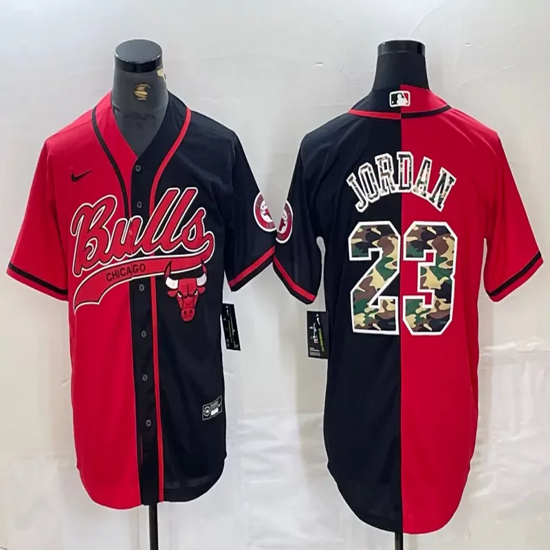 Chicago Bulls #Custom Name & Number NBA Red Baseball Jersey - Image 2