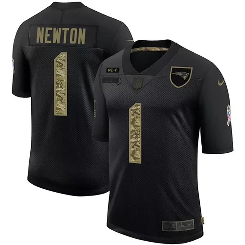 New England Patriots #1 Newton NFL Black Camouflage American Flag Jersey - Image 5