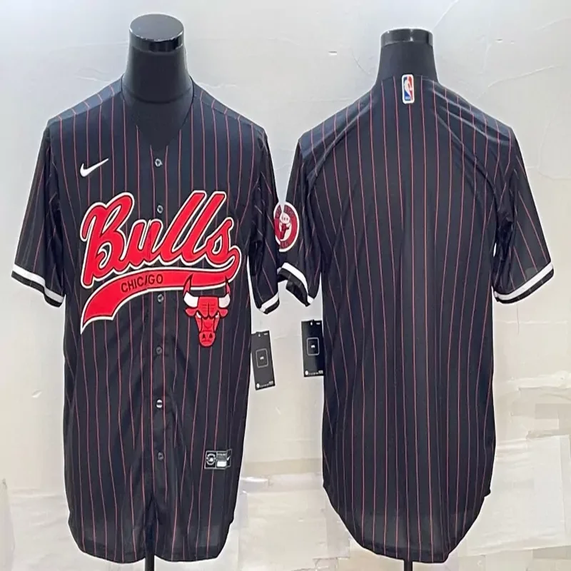 Chicago Bulls #Custom Name & Number NBA Red Baseball Jersey - Image 3