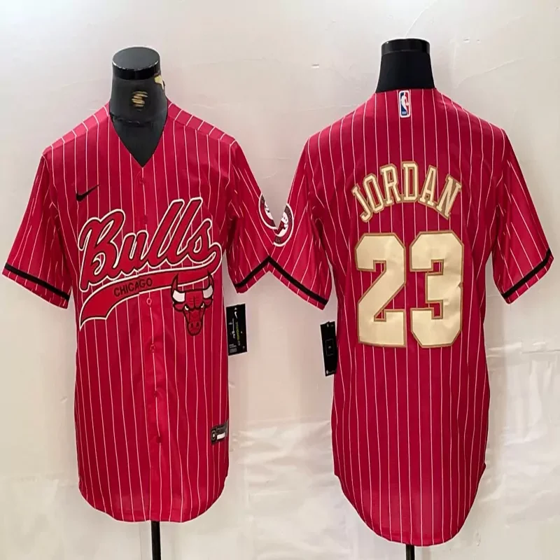 Chicago Bulls #Custom Name & Number NBA Red Baseball Jersey - Image 4