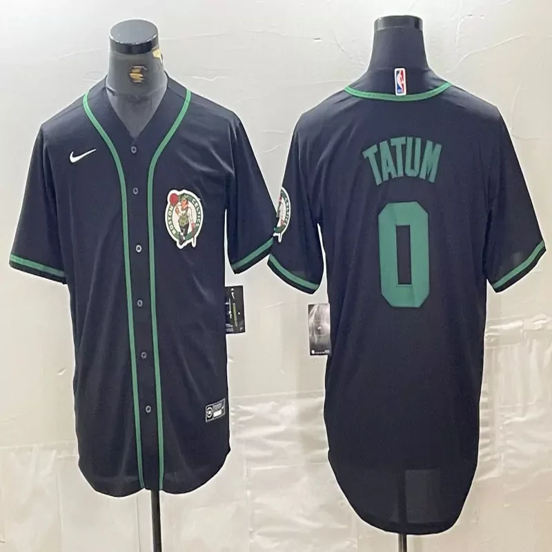 Boston Celtics #0 Tatum NBA Midnight green Baseball Jersey - Image 4