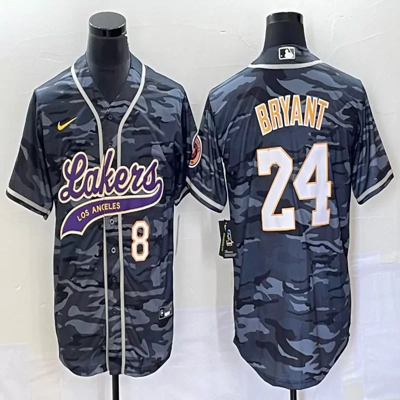 Los Angeles Lakers #24 Bryant NBA Black Camouflage Baseball Jersey