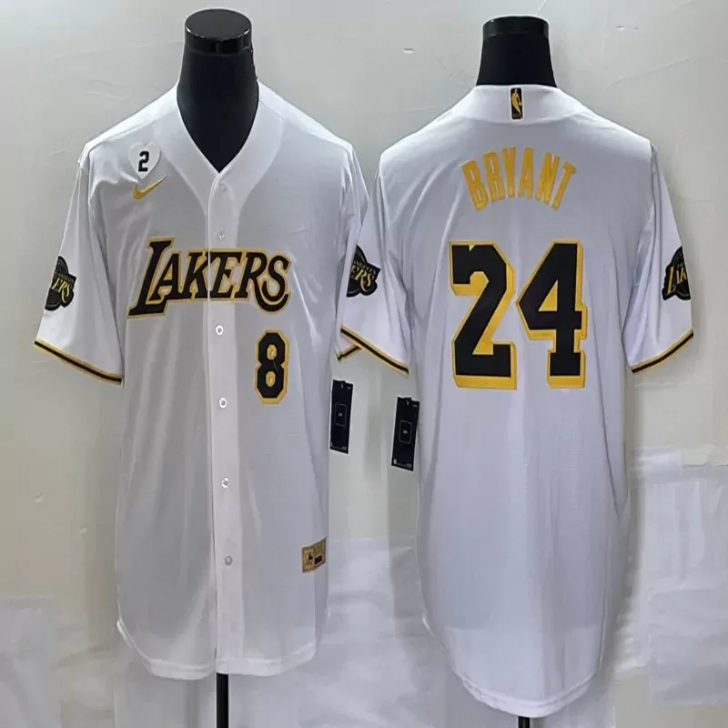 Los Angeles Lakers #Custom Name & Number NBA White Baseball Jersey - Image 2