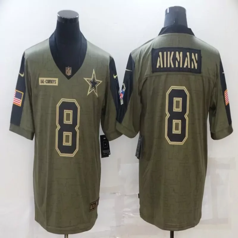 Dallas Cowboys #8 Aikman NFL Green Camouflage American Flag Jersey