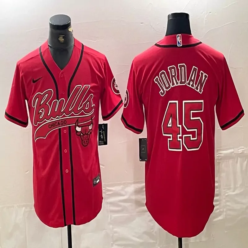 Chicago Bulls #45 Jordan NBA Red Baseball Jersey