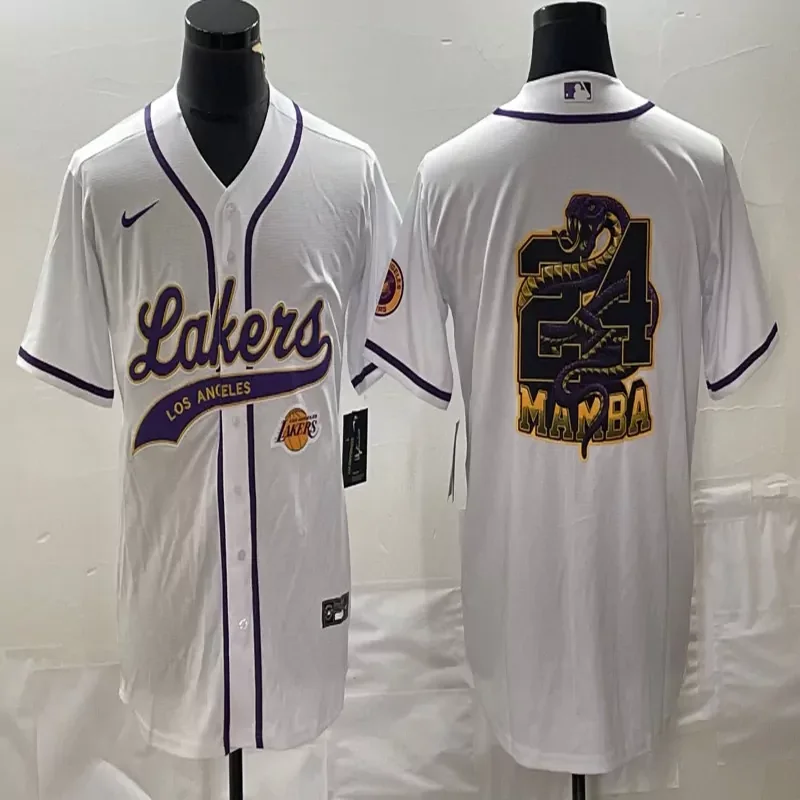 Los Angeles Lakers #Custom Name & Number NBA White Baseball Jersey - Image 5
