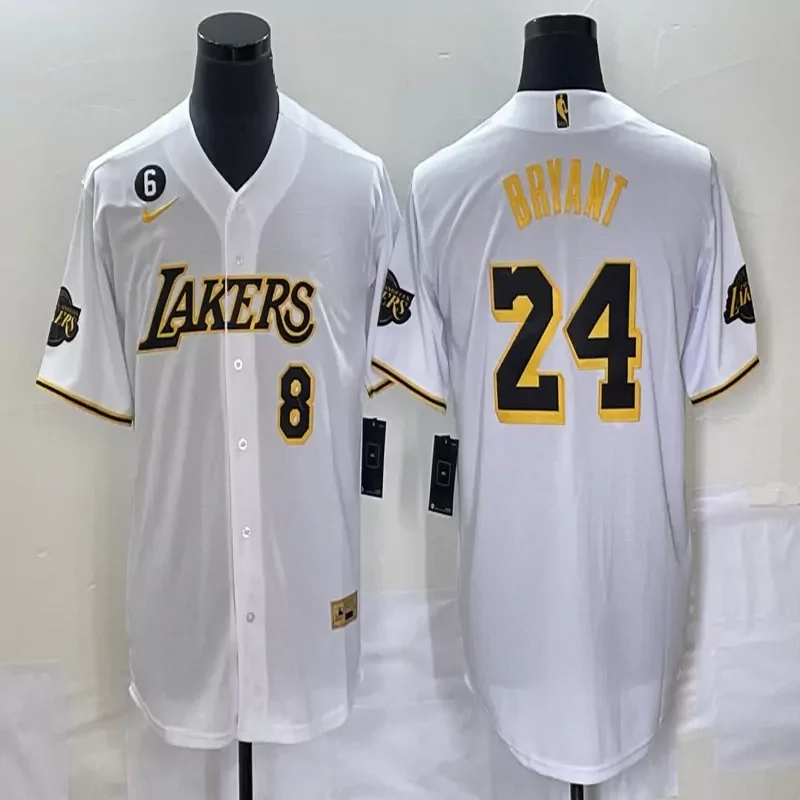 Los Angeles Lakers #24 Bryant NBA Black White Baseball Jersey