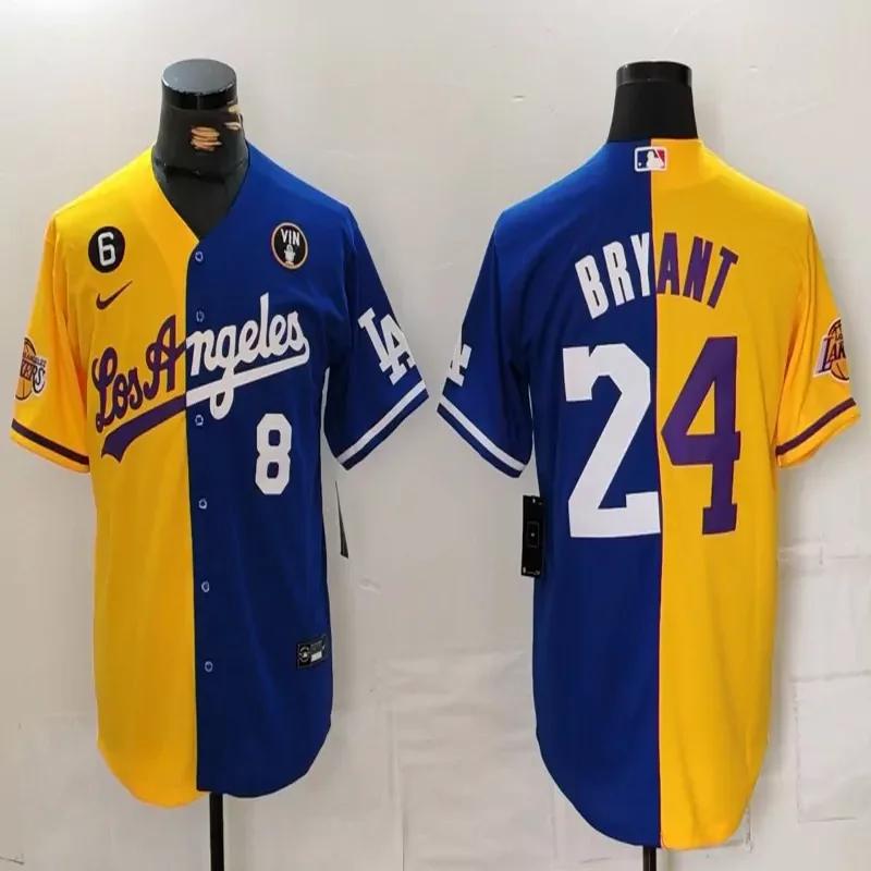 Los Angeles Lakers #24 Bryant NBA Black White Baseball Jersey - Image 3