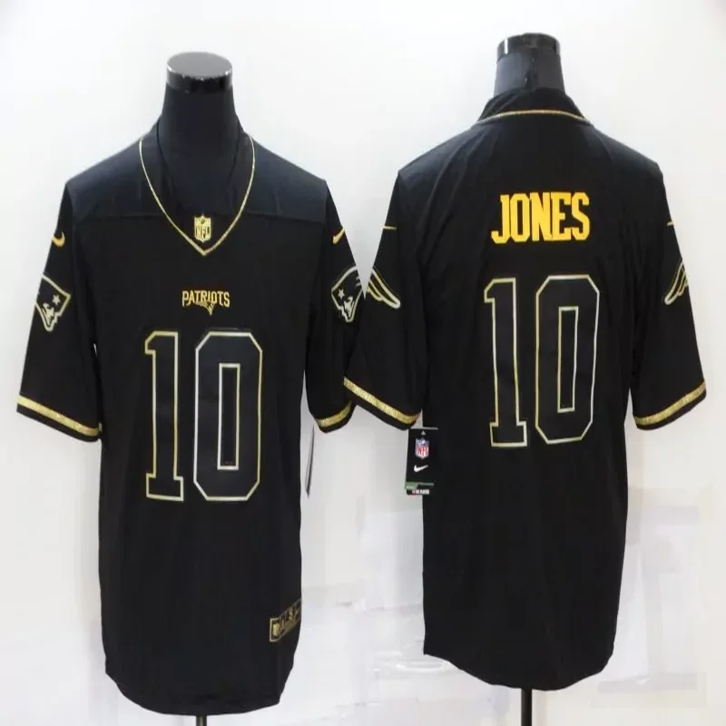 New England Patriots #10 Jones NFL Black Gold Jersey