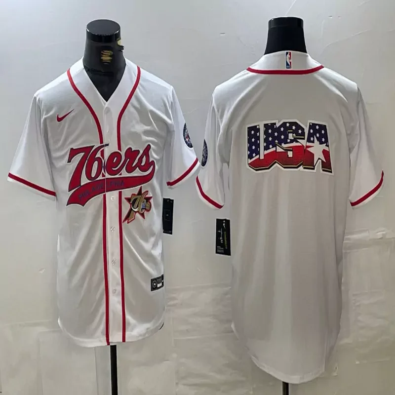Philadelphia 76ers #Custom Name & Number NBA White Baseball Jersey